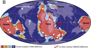 Core Mantel Plumes continents - Jason and Tuzo on world map