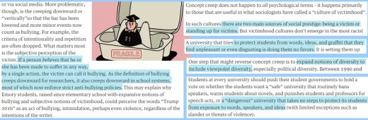 Bullying, Trauma & Prejustice seen as concept creep in universities because in high schools feelings determine facts